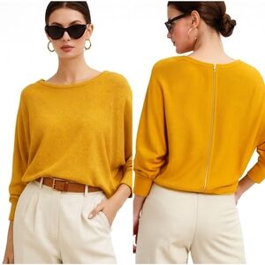 Primark Horizontal Ribbed Batwing Sleeve Knit Sweater Top Mustard Medium